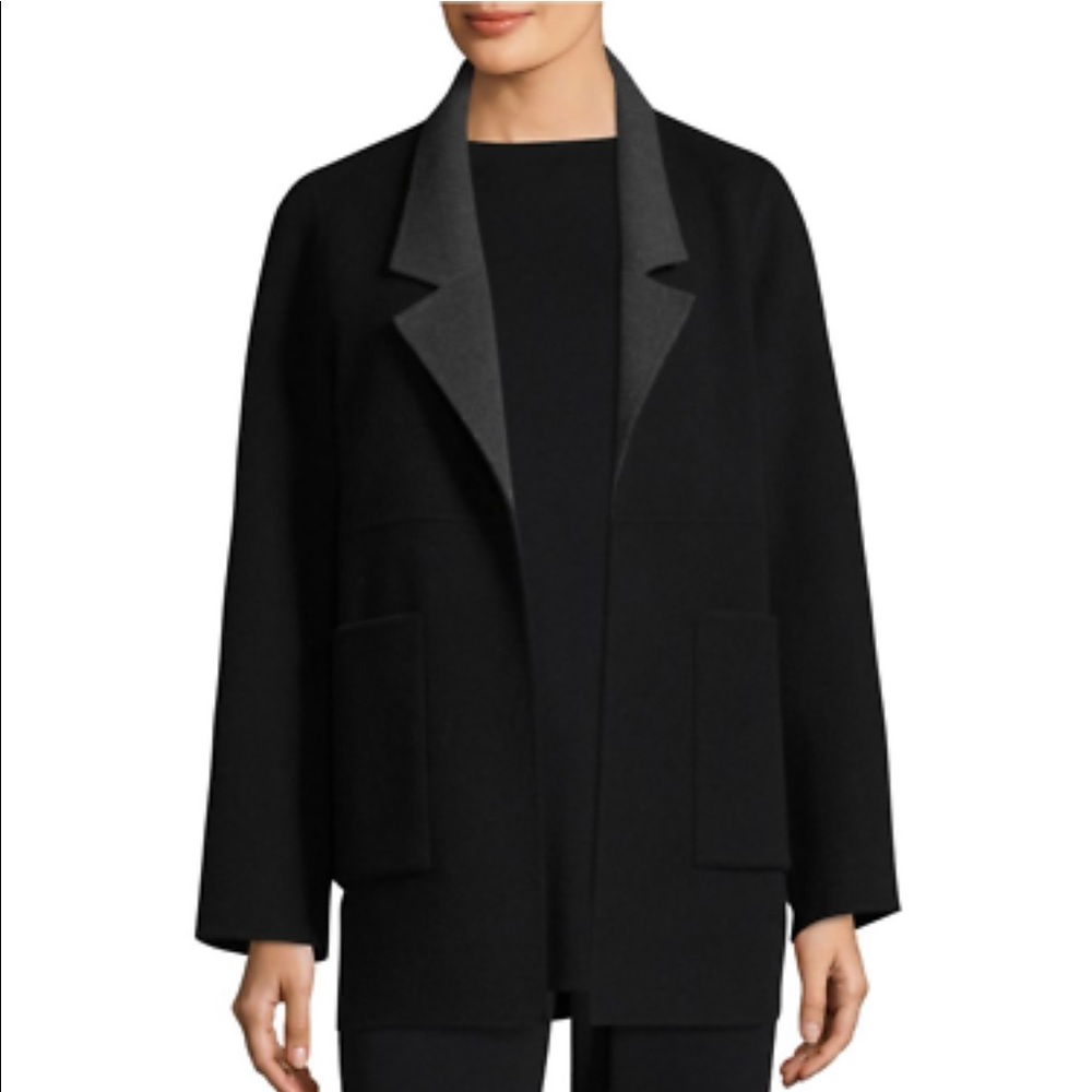 Eileen Fisher Double Face Brushed Wool Notch Collar Jacket, Black/Grey, SMALL